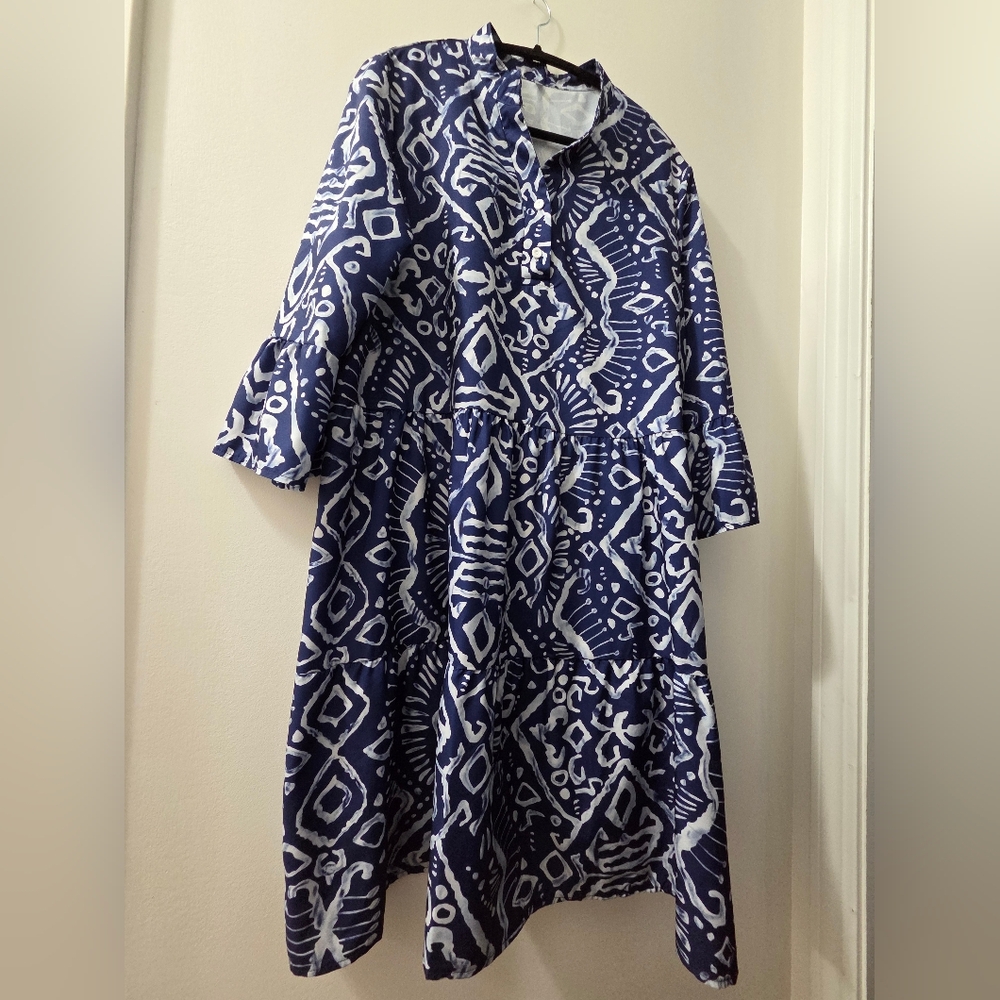 Blue and White Patterned Dress